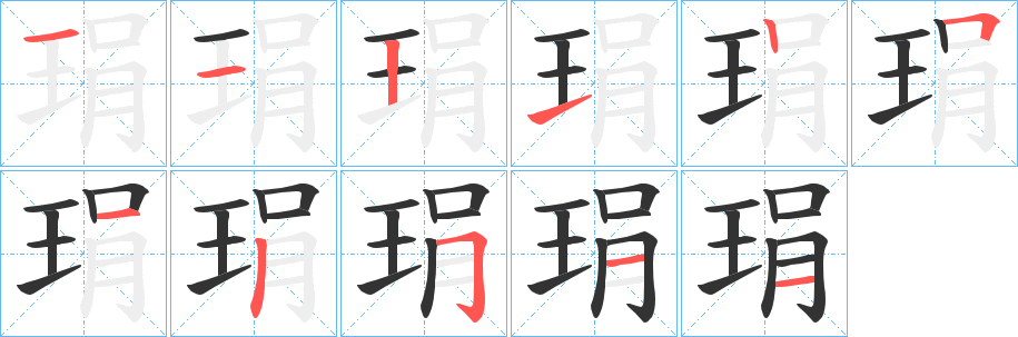 琄字的笔顺分布演示