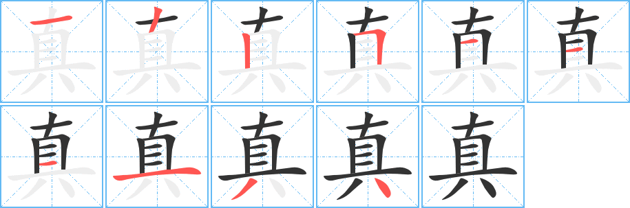 真字的笔顺分布演示