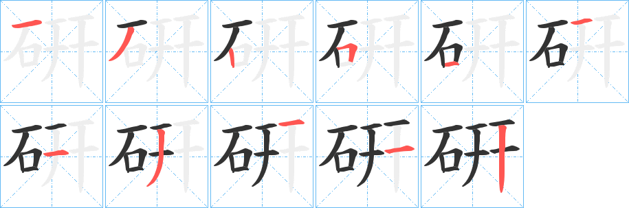 硏字的笔顺分布演示