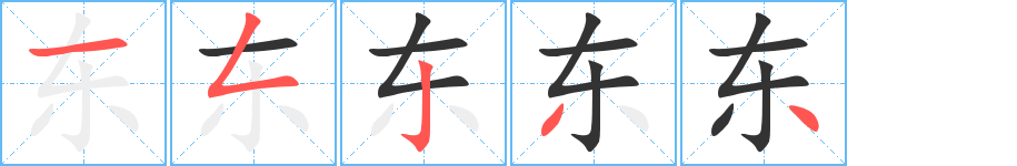 东字的笔顺分布演示