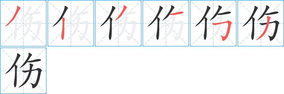 伤字的笔顺分布演示