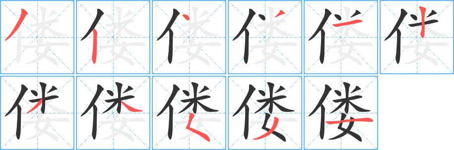 偻字的笔顺分布演示