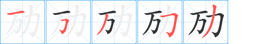 劢字的笔顺分布演示