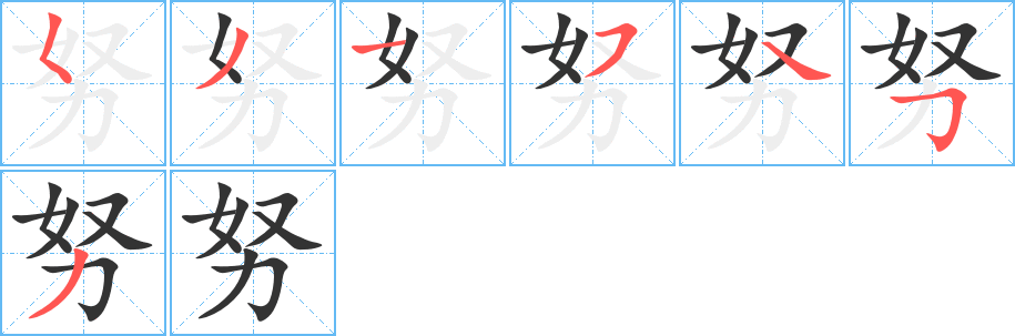 努字的笔顺分布演示