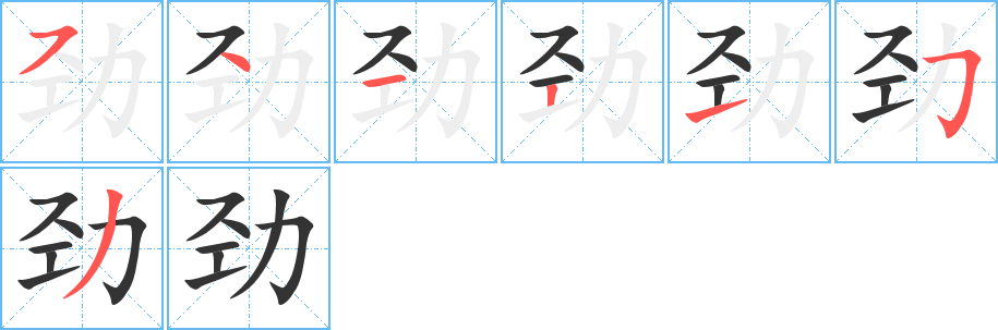 劲字的笔顺分布演示