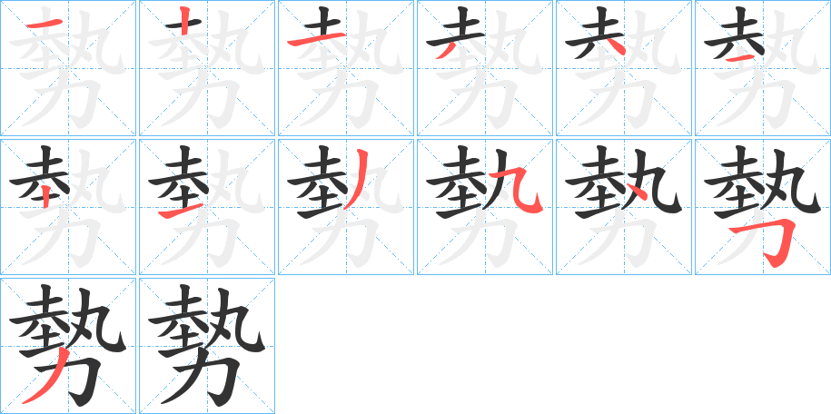 勢字的笔顺分布演示