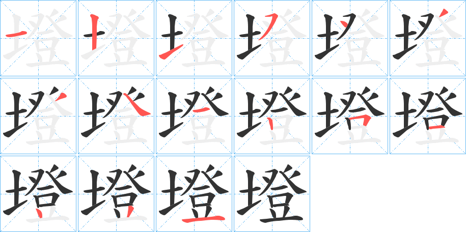 墱字的笔顺分布演示