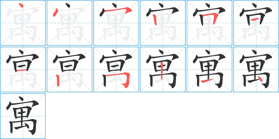 寓字的笔顺分布演示