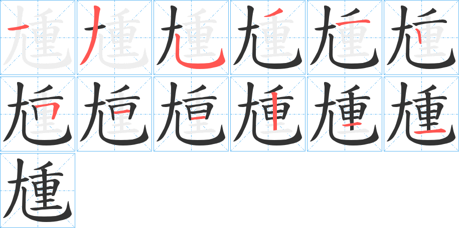 尰字的笔顺分布演示