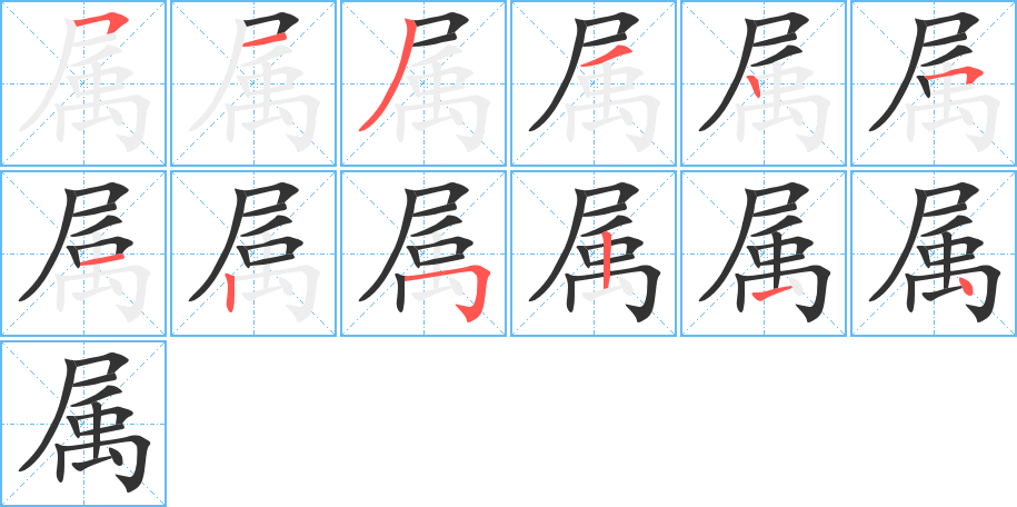 属字的笔顺分布演示