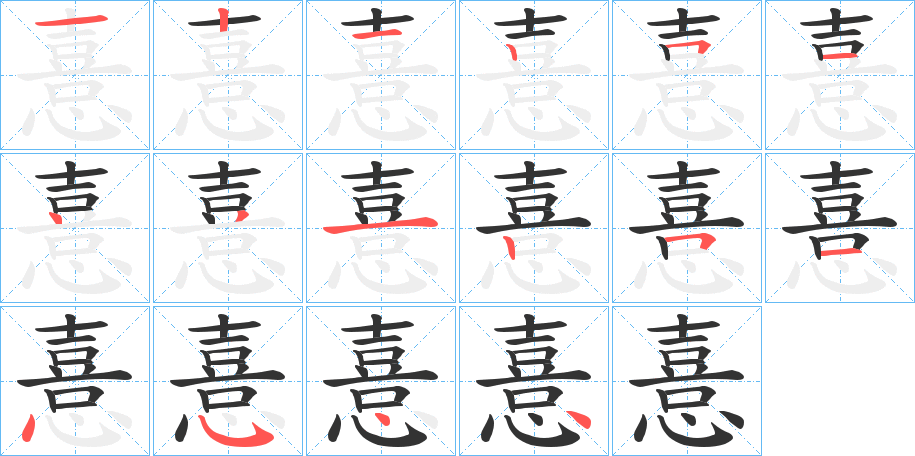 憙字的笔顺分布演示