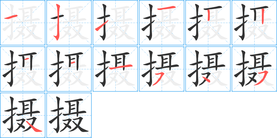 摄字的笔顺分布演示