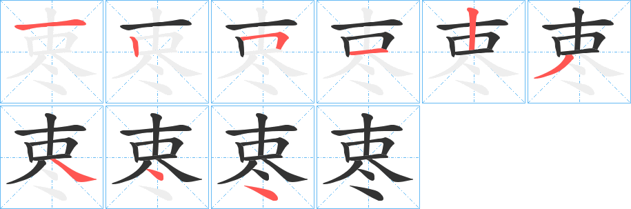 栆字的笔顺分布演示