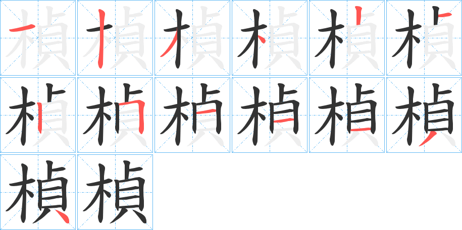 楨字的笔顺分布演示