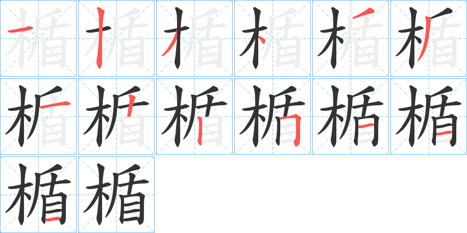 楯字的笔顺分布演示