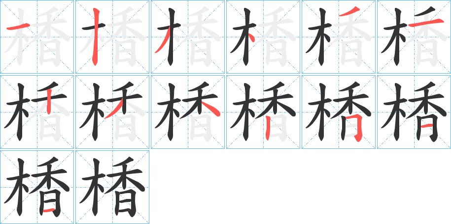 楿字的笔顺分布演示