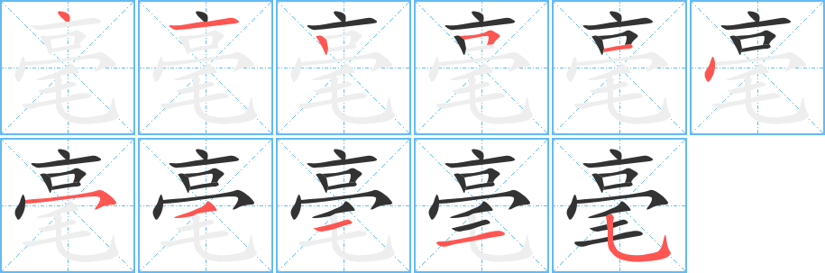 毫字的笔顺分布演示