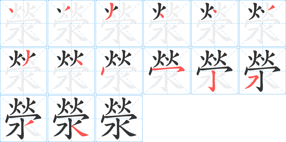 滎字的笔顺分布演示