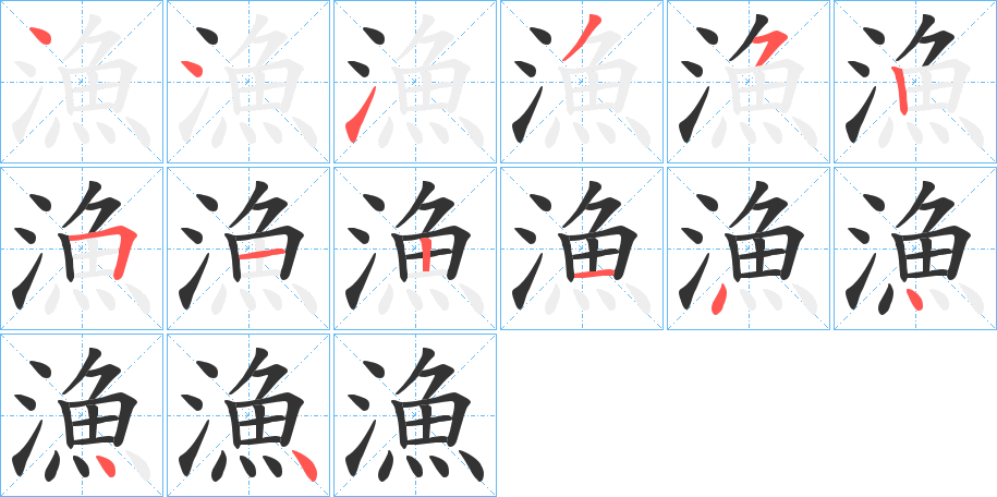 漁字的笔顺分布演示