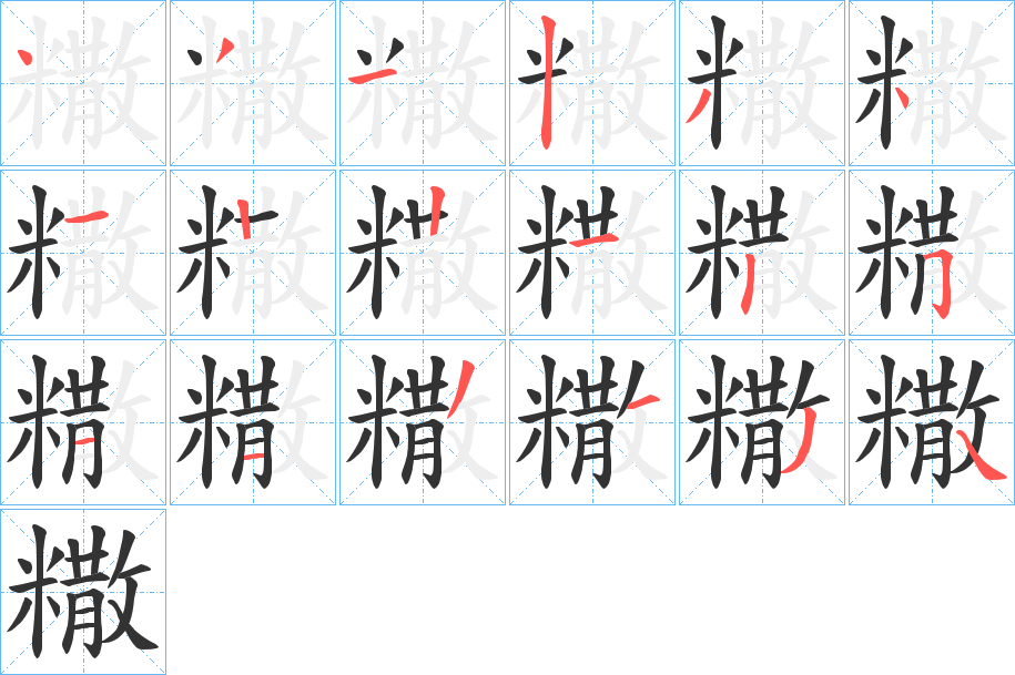 糤字的笔顺分布演示