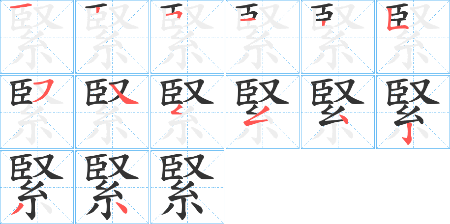 緊字的笔顺分布演示