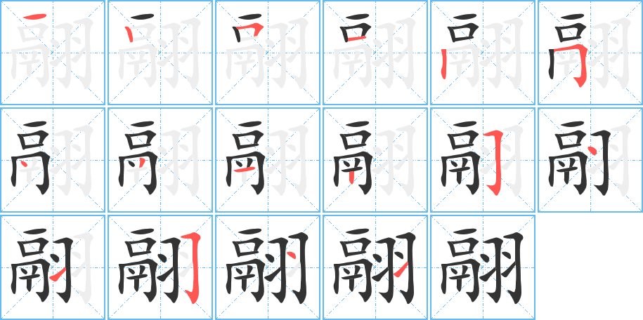 翮字的笔顺分布演示