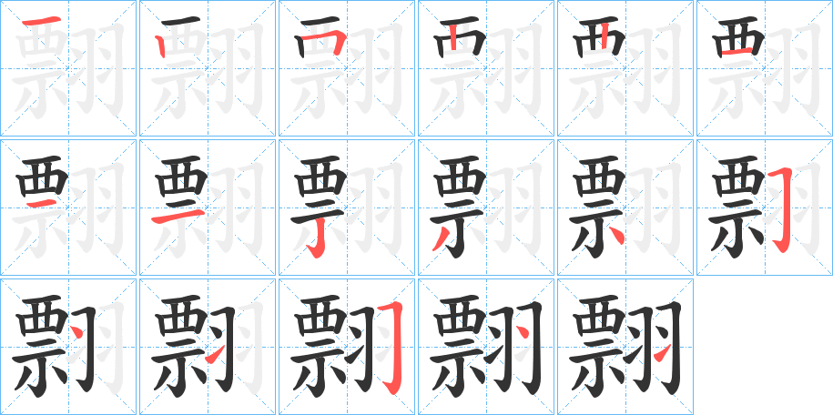 翲字的笔顺分布演示