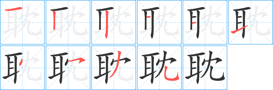 耽字的笔顺分布演示