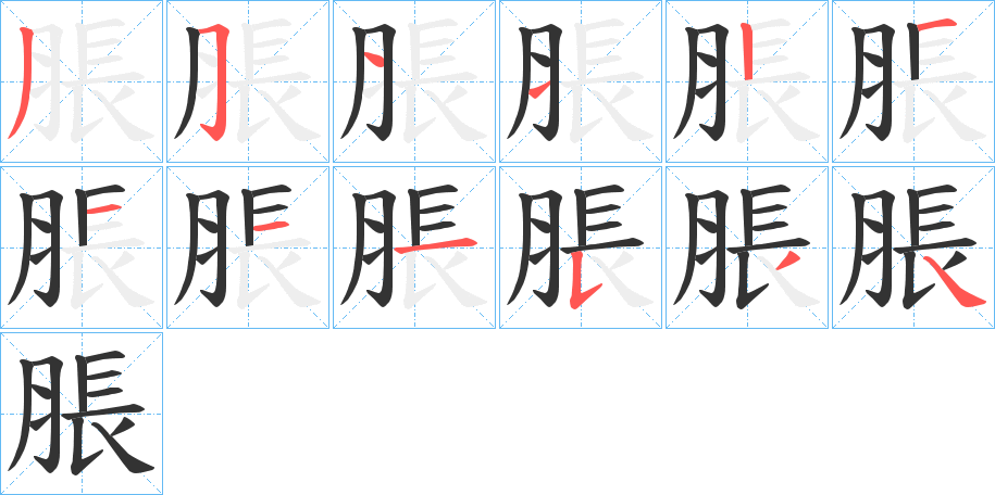 脹字的笔顺分布演示