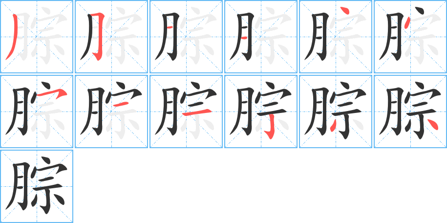 腙字的笔顺分布演示