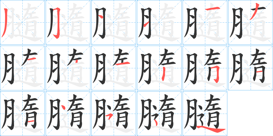 膸字的笔顺分布演示