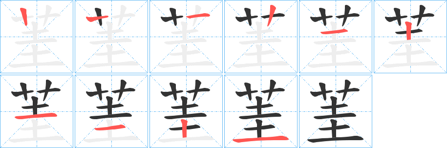 茥字的笔顺分布演示