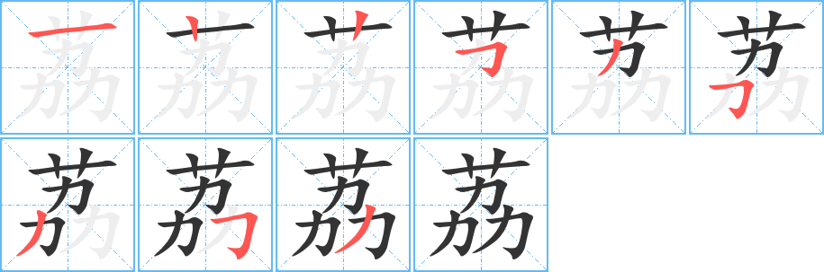 荔字的笔顺分布演示