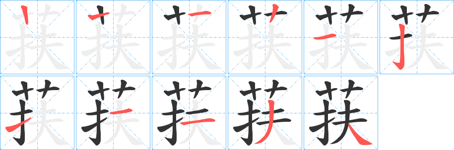 荴字的笔顺分布演示