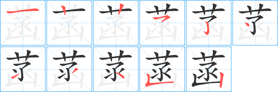 菡字的笔顺分布演示