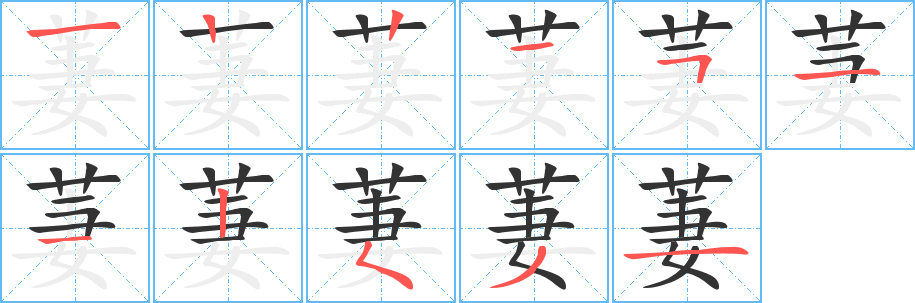 萋字的笔顺分布演示