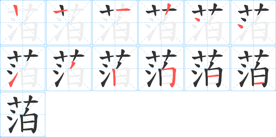 萡字的笔顺分布演示