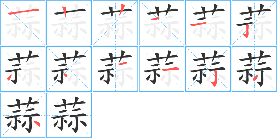 蒜字的笔顺分布演示