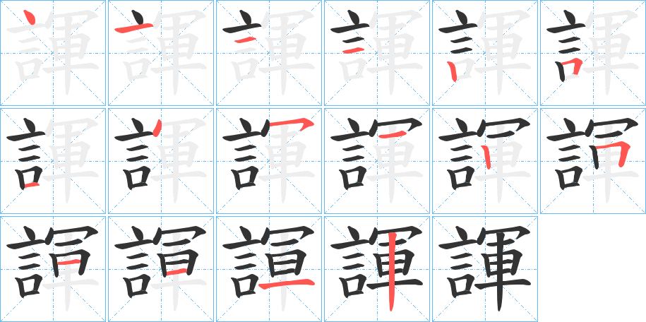 諢字的笔顺分布演示