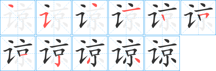 谅字的笔顺分布演示