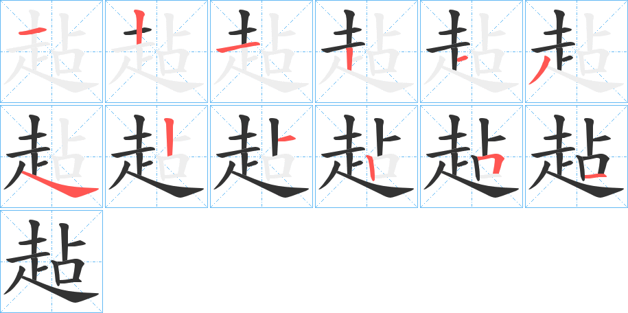 趈字的笔顺分布演示