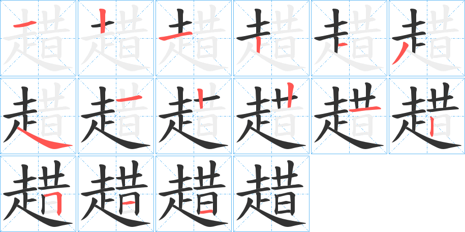 趞字的笔顺分布演示