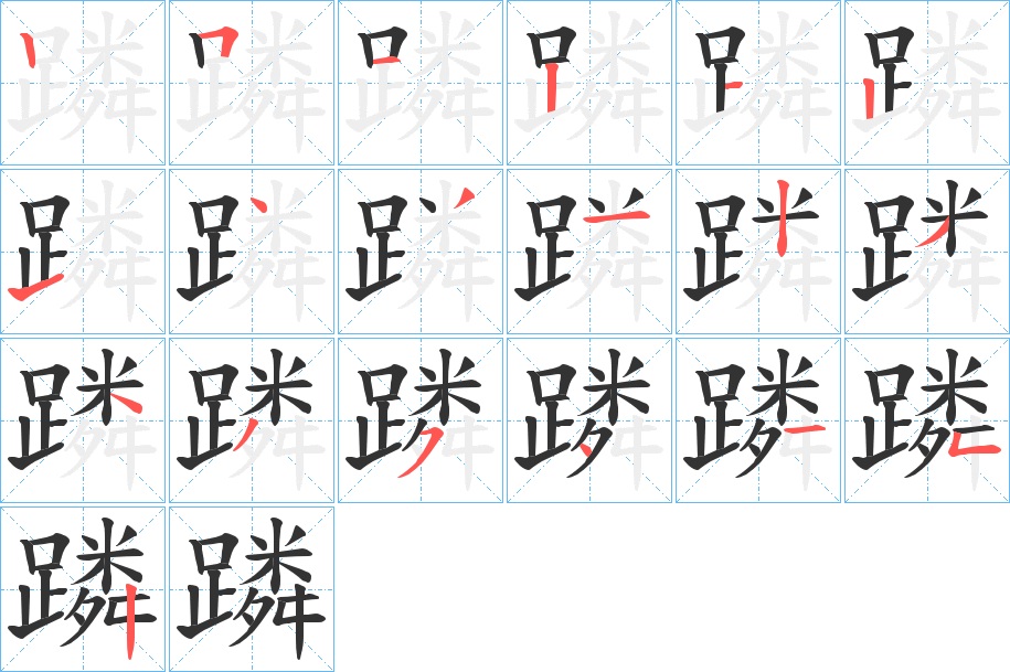 蹸字的笔顺分布演示