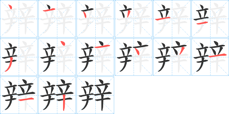 辡字的笔顺分布演示