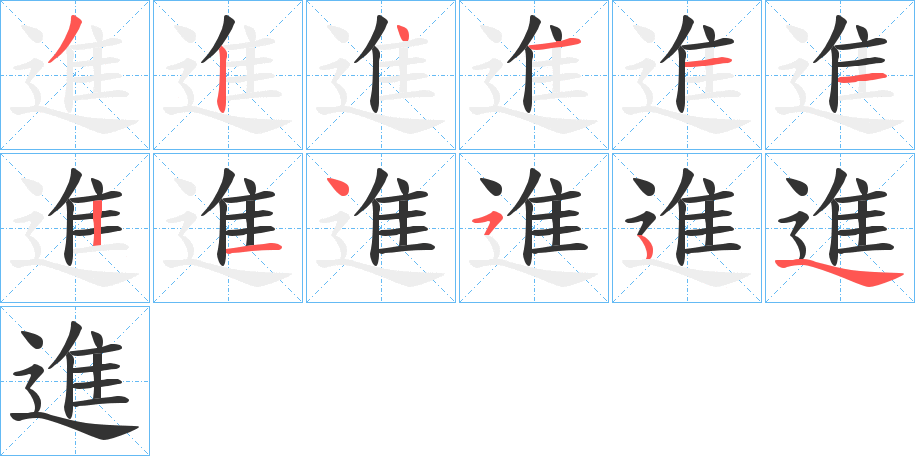 進字的笔顺分布演示