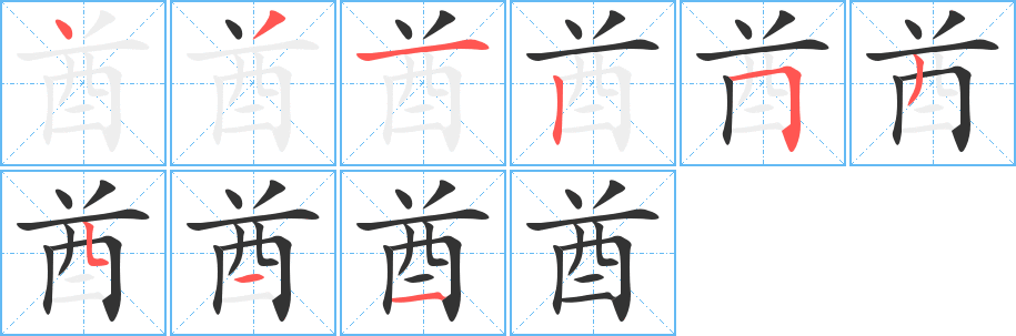 酋字的笔顺分布演示