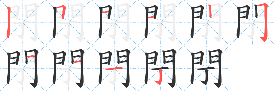 閅字的笔顺分布演示