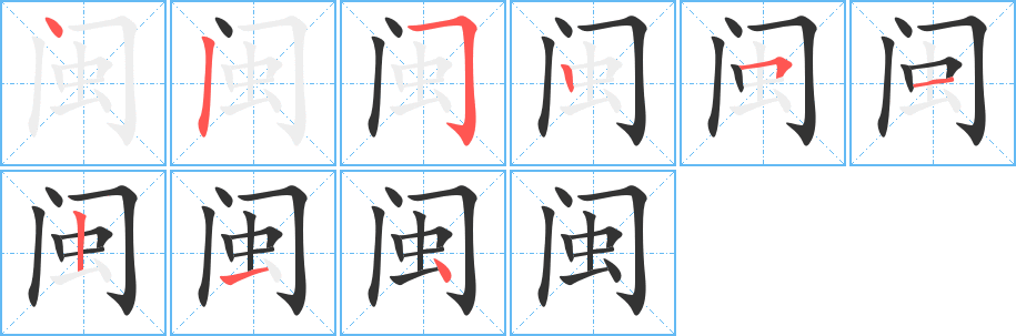 闽字的笔顺分布演示