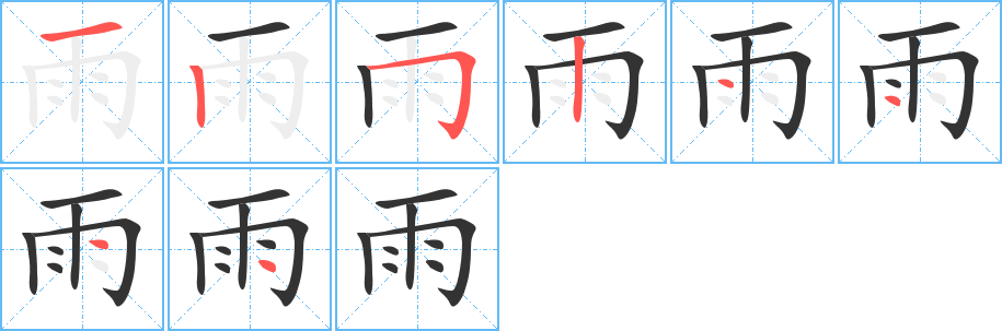 雨字的笔顺分布演示