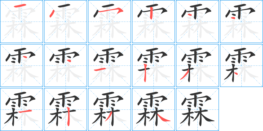 霖字的笔顺分布演示